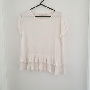 Loft Off-White Ruffled Top, Large